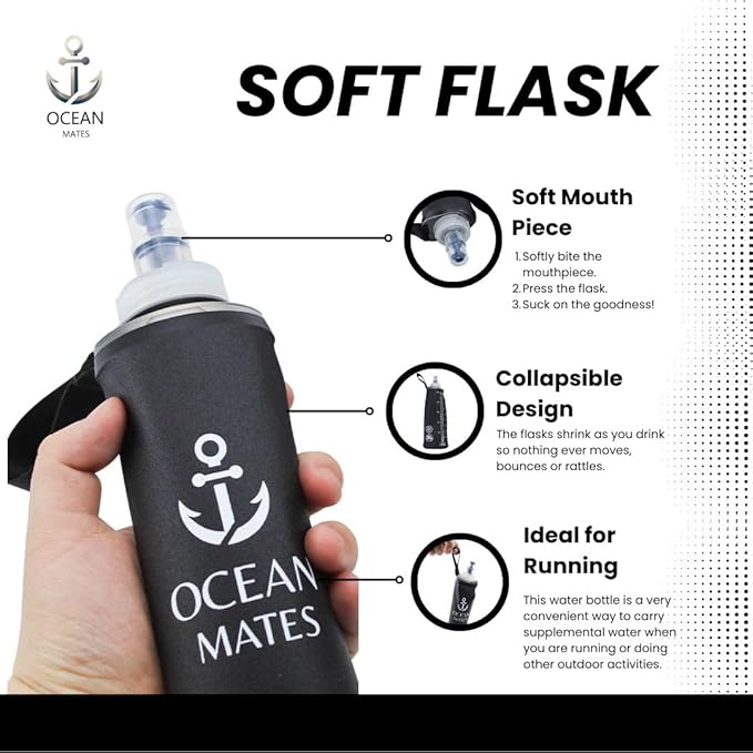 Running Water Bottle Handheld - 8.5 oz (250 ml) - Soft Flask Water Bottle for Running, Hiking, and Outdoor Activities - Folding Flask Water Bottle for Hydration Vests and Running Packs.