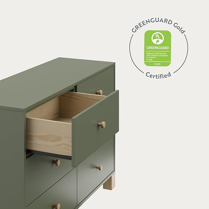 Storkcraft California 6-Drawer Double Dresser (Olive with Driftwood) - GREENGUARD Gold Certified, Interlocking Drawer System, Dresser Drawer Organizer for Kids Bedroom