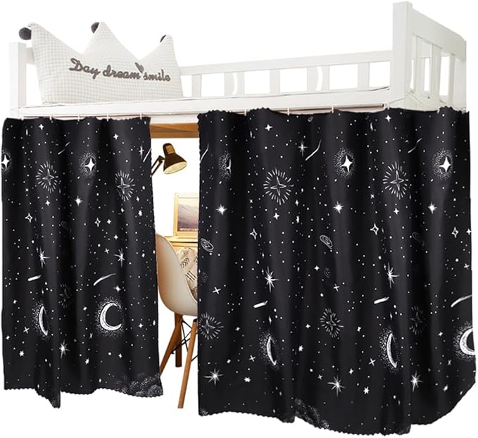 HAOZAIKEJI Student Bunk Bed Curtains Dormitory Blackout Bed Drapes for Loft Bed Milky Way Moon Curtain for Bed Frame Dustproof Decorative Shading Canopy for Bottom Bunk Bed