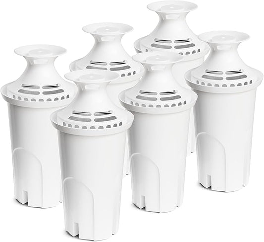 Water Filter Replacement for Brita Water Pitchers and Dispensers, Classic 35557, OB03, Mavea 107007, Reduce Chlorine and Bad Taste, BPA free, Pack of 6