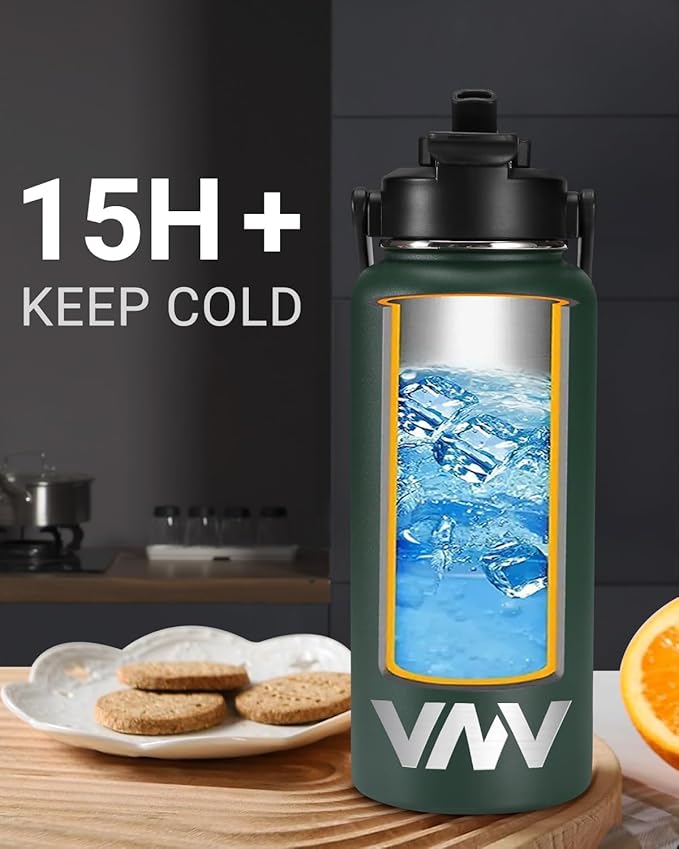 VNV 32 Oz Insulated Water Bottle, Stainless Steel Vacuum Double Wall Insulated Thermos, Leak Proof Travel Mug with Straw Lid, for Home and Outdoor