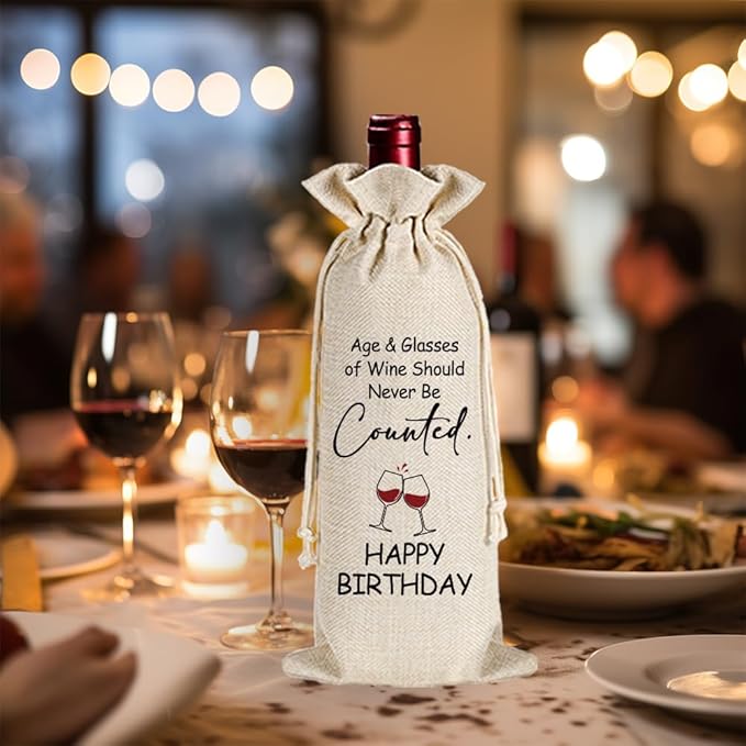 Qubereeree Birthday Gift for Women Men, Birthday Party Decoration Wine Bag Gifts, Funny Birthday Wine Bags, Birthday Party Decorations, Happy Birthday Gifts for Friends, Bday Gift Wine Bag-24