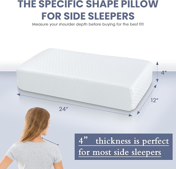 Cooling Cube Pillow for Side Sleepers Memory Foam Pillows for Neck and Shoulder Pain Relief Firm Soft Bed Pillow Dual Sided Supportive Square Rectangle Cervical Neck Pillows 24x12x4 Inches