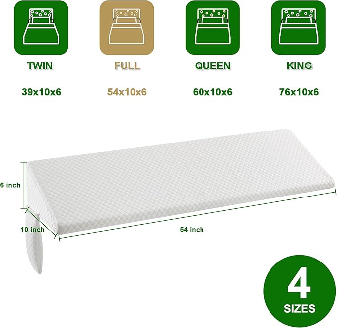 JJDANFILL Full Size Bed Wedge Pillow Plus for Sleeping, Headboard Pillow/Bed Gap Filler/Mattress Wedge Close The Gap (0-8"), Between Your Headboard and Mattress. (54"*10"*6")