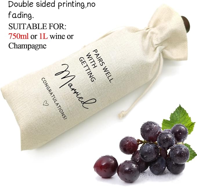 Wedding Wine Bag,Linen Wine Gift Bag,Wedding Couples, Bride and Groom Gift,Wedding Gift,Reusable Wine Bag -Pairs Well With Getting Married(5SW105)