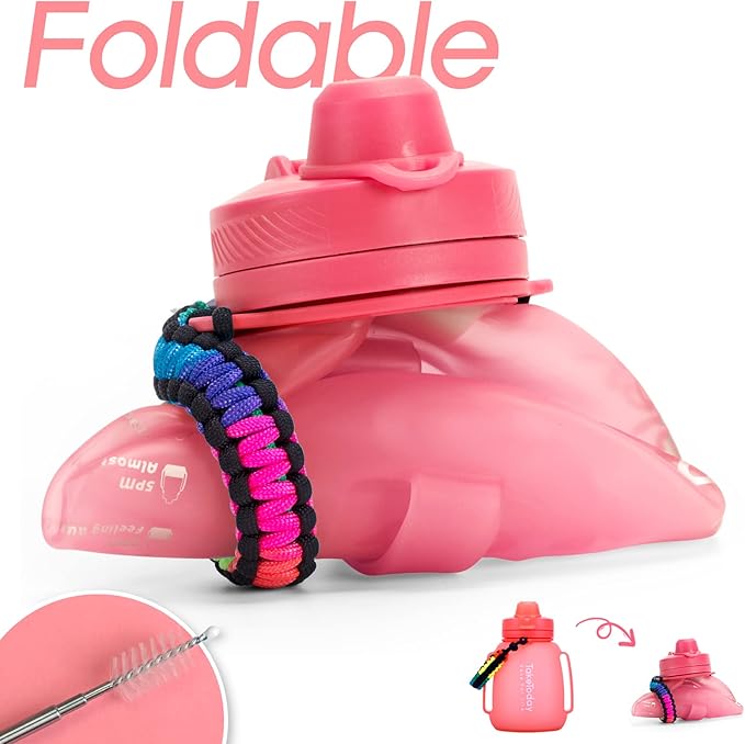 40 OZ Gallon Motivational Collapsible Water Bottles with Straw and Paracord Handle 1.2L Silicone Sports Water Bottle with Time Marker for Yoga Camping Outdoors