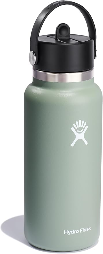HYDRO FLASK Wide Mouth vacuum insulated stainless steel water bottle with leakproof closeable straw lid for cold water drinks, sports, travel, car and school