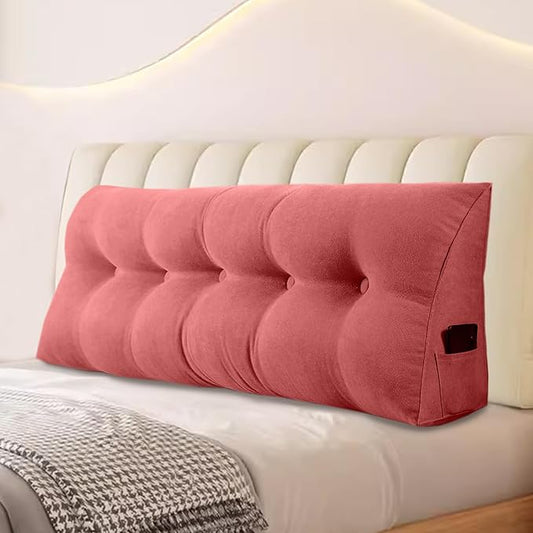 Large Triangular Headboard Pillows Long Backrest Positioning Support Bolster Cushion for Daybed Fluffy Quality Plush Body Wedge Pillow with Removable Cover(Rusty Red -Queen-59x8x20in)