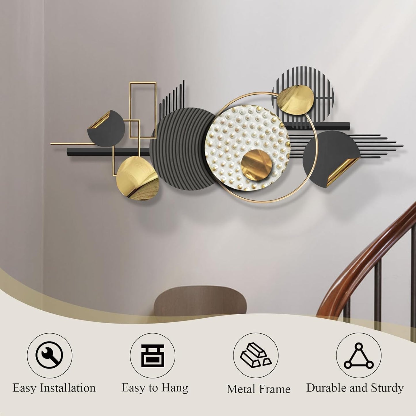 Lucky Monet Large Wall Decor for Living Room, Modern Metal Wall Art, 3D Textured Geometric Wall Sculpture 59"x24" Wall Hanging Decoration for Dinning Room Bedroom Entryway