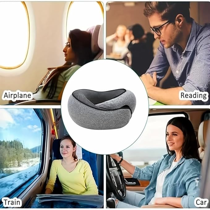 Travel Neck Pillow, Neck Pillow for Traveling, Memory Foam Travel Neck Pillow for Airplanes, Car, Office (Gray)
