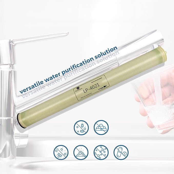 Ozmosis LP-4021 RO Reverse Osmosis Low-Pressure Membrane 4"x21", High Salt Rejection, Lower Energy, 150 PSI, 1000 GPD Water Filtration, Made with Premium Toray Brand Sheets and Dow Glue