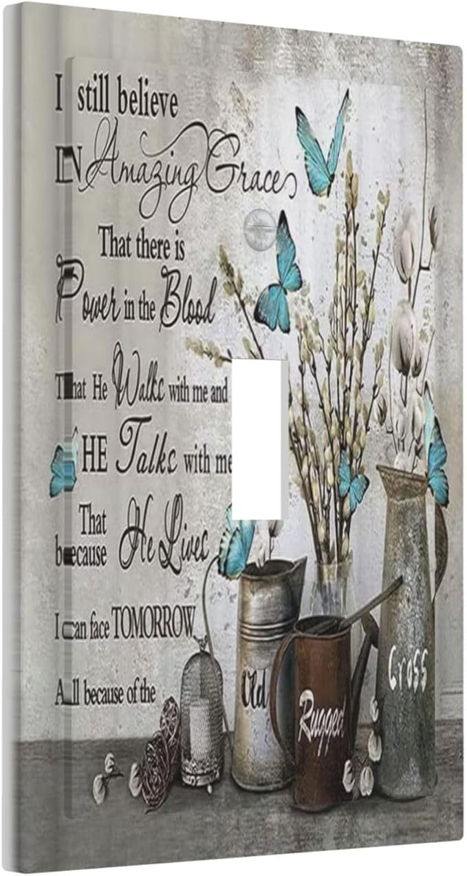 Blue Butterfly Rustic Flower Inspirational Quotes 1 Gang Light Switch Covers Single Toggle Wall Plate Decorative Switchcover Electrical Switchplate for Farmhouse Country Bedroom Kitchen Decor