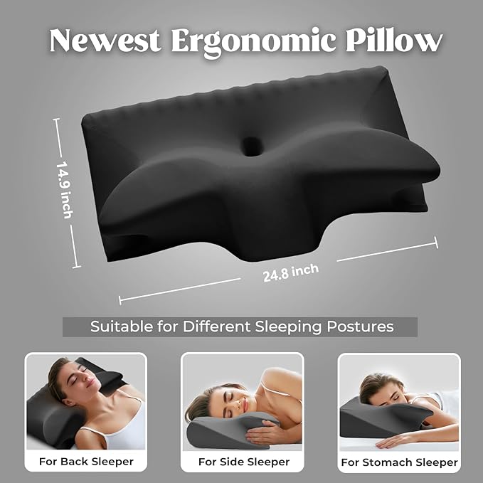 Cervical Pillow for Neck Pain Relief, Cooling Contour Memory Foam Pillows Support Odorless Ergonomic Neck Pillow Adjustable Orthopedic Bed Pillow for Side Back Stomach Sleeper with Pillowcase