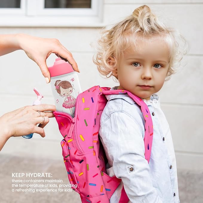 Ballet Water Bottle - Kids Water Bottle with Straw Lid - 12 Oz Insulated Stainless Steel Water Bottles for Toddlers Kid Girls - Travel Cup for School Sports