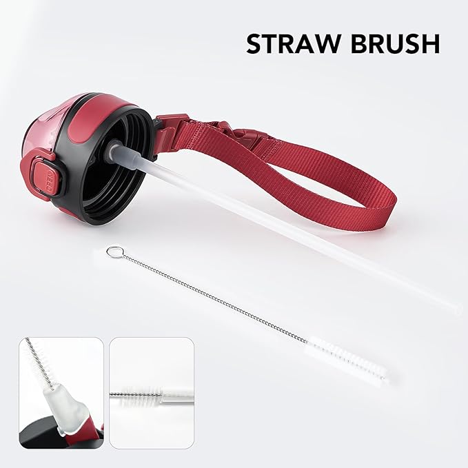 Enerbone Insulated Water Bottle, 32 oz Stainless Steel Water Bottles with Carrying Strap, Double-Wall Vacuum Insulation Thermos, Leakproof Sports Bottle with Straw, Keep Drinks Hot or Cold for Hours