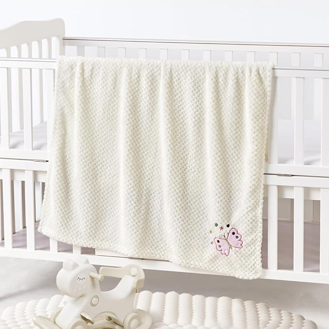 CREVENT 30''X40'' Cute Cozy Fluffy Warm Baby Blanket for Girls Infants Toddlers' Bedding Crib Cot Stroller, Baby Shower Birthday Newborn's Gift Ivory- Butterfly