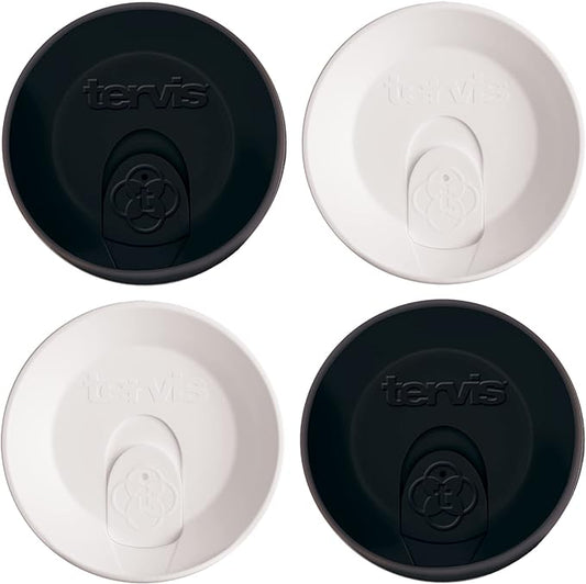 Tervis Travel Lid Made in USA Double Walled Insulated Tumbler Travel Cup Keeps Drinks Cold & Hot, Fits 24oz Tumblers & 16oz Mugs - 4pk, Assorted Black and White