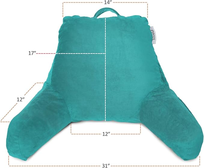 Nestl Reading Pillow Standard Bed Pillow, Back Pillow for Sitting in Bed Shredded Memory Foam Chair Pillow, Reading & Bed Rest Pillows Teal Back Pillow for Bed, Bed Chair Arm Pillow with Pockets