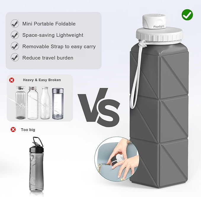 Collapsible Water Bottles Flexible Bpa Free Silicone Reusable Foldable Water Bottle,Durable Lightweight Leak-Proof Compact Water Bottles For Travel Hiking Running Outdoor Sports Bottle