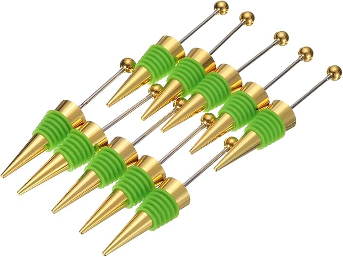 uxcell 10 Pcs Bead Wine Bottle Corks, Wine Stopper Cork, Wine Stopper, Reusable Wine Bottle Corks Sealing Plug Bottle for Beverage Holiday Party Bar,Gold/Green