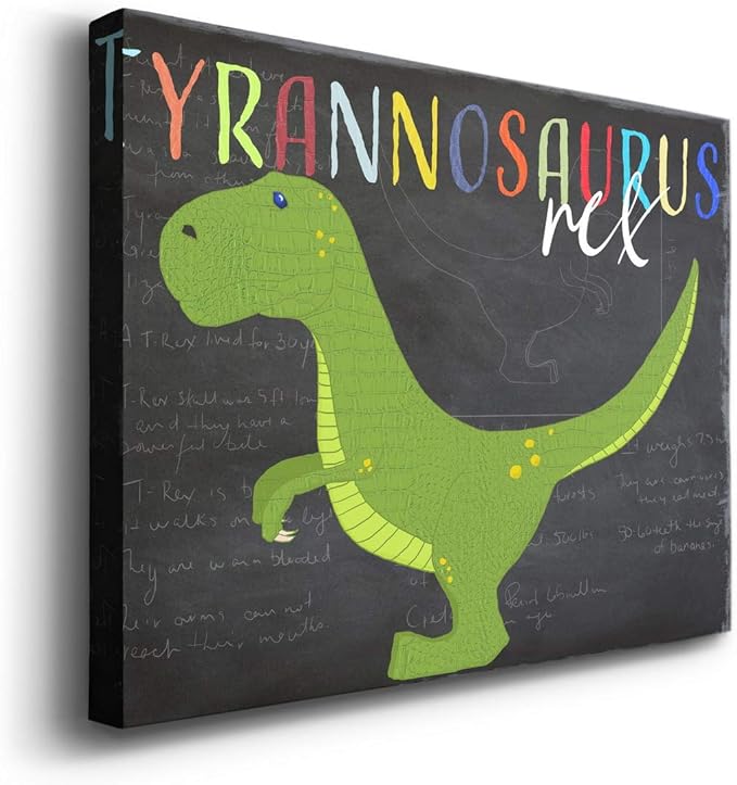 Renditions Gallery Canvas Animal Wall Art Modern Decorations Paintings Green Tyrannosaurus Rex Vibrant Dinosaur Canvas Wall Hanging Artwork for Kids Bedroom Nursery - 24"x36" LT33