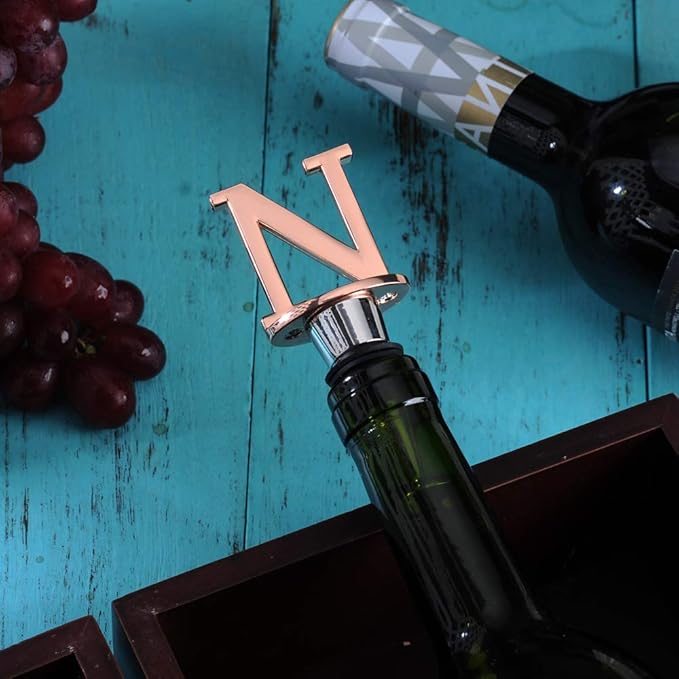 Miicol Wine Stopper, Prosecco Stopper, Wine Bottle Stopper, Personalised Champagne Stopper, Rose Gold Wine Accessories, Wine Lovers Gift, Monogram Gift, Letter N
