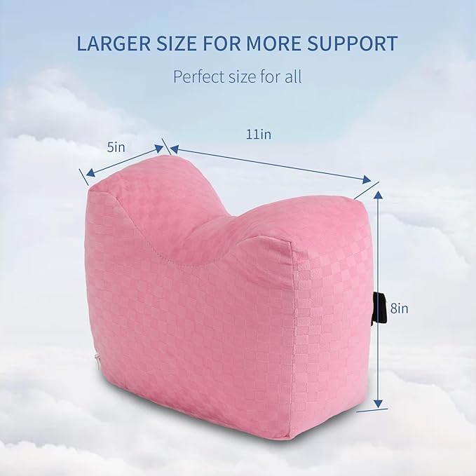 Knee Pillow for Side Sleepers - Leg Support Pillow for Sciatica Relief, Hip and Back Pain Alleviation, Spine Alignment with Adjustable Strap (Pink-Checker)