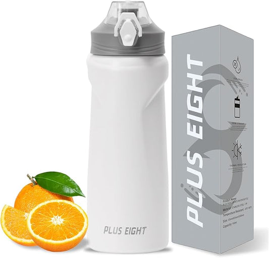 Sports Water Bottle, 25 oz Insulated Water Bottle With Straw, Stainless Steel Water Bottle Wide Mouth for Sports, Gym or Office, BPA-Free Keep Cold 24H Hot 12H (White)