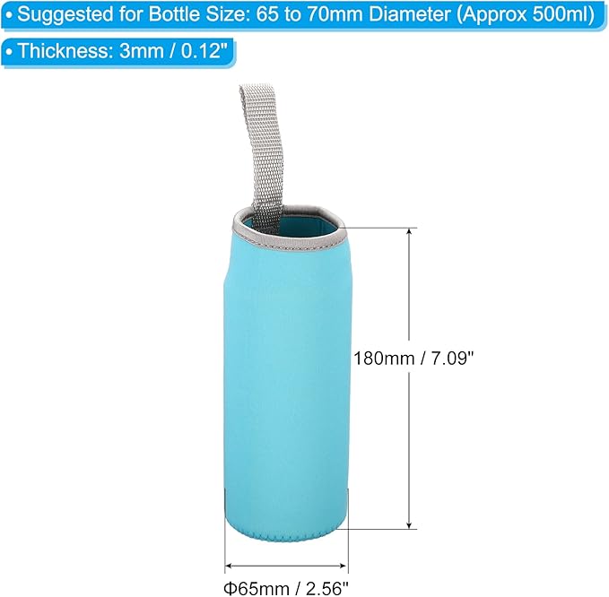 PATIKIL 65mmx180mm Water Bottle Sleeve, 4 Pack Neoprene Insulated Bottle Bag Holder Carrier Pouch with Finger Strap, Light Blue
