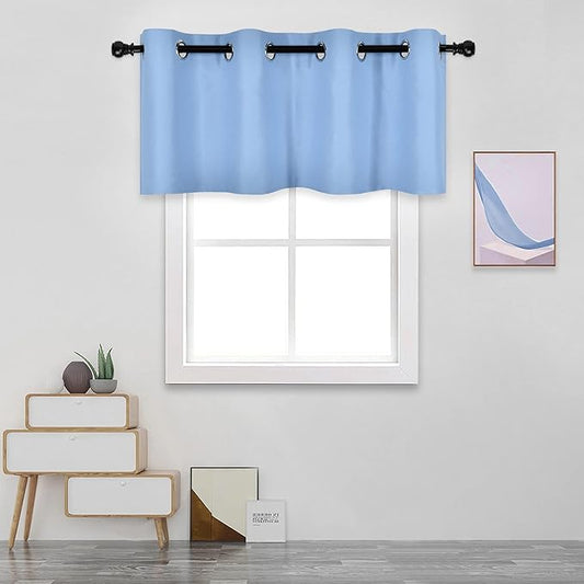 Sky Blue Valances for Windows 52X18 Inches Blackout Thermal Insulated Valance with Grommet Top for Kitchen Living Room Short Straight Drape Valance for Bedroom Kids Room 1 Panel