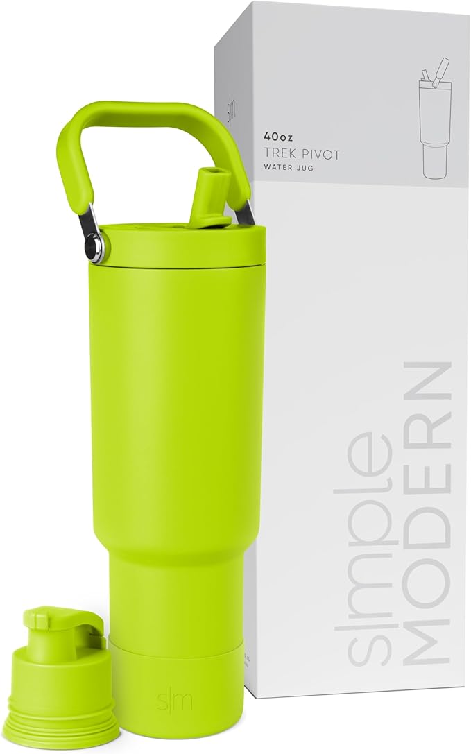 Simple Modern Trek Pivot | 40oz Flip Straw Tumbler with Handle | Water Bottle & Boot | Interchangeable Straw & Chug Lids | Insulated Stainless Steel Jug | Gym Sports Outdoors | Green Apple