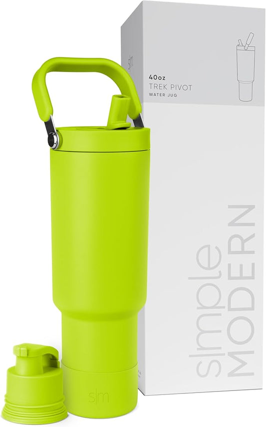 Simple Modern Trek Pivot | 40oz Flip Straw Tumbler with Handle | Water Bottle & Boot | Interchangeable Straw & Chug Lids | Insulated Stainless Steel Jug | Gym Sports Outdoors | Green Apple