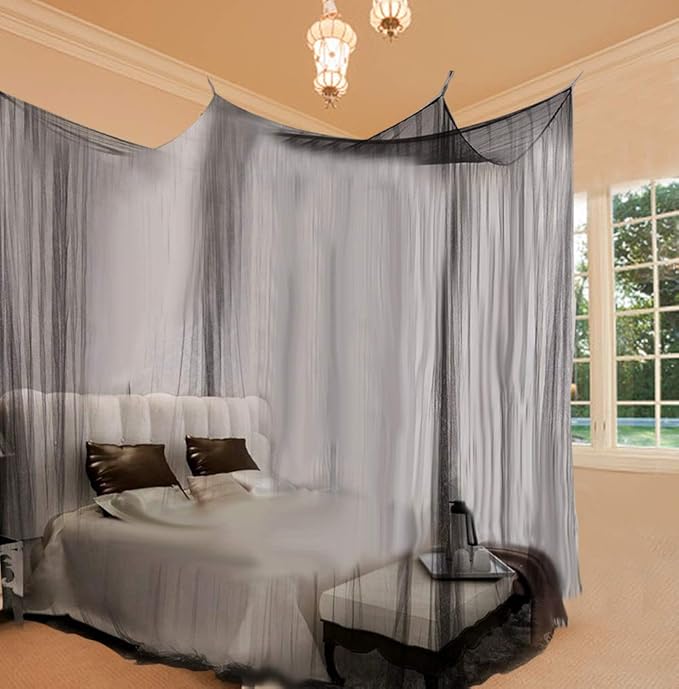 Mosquito Net Bed Canopy,4 Corner Post Curtains Bed Canopy Elegant Mosquito Net Set,Screen Netting Canopy Curtains,4 Corner Post Bed Canopy Mosquito Net Full Queen King Size Bedding(Black)