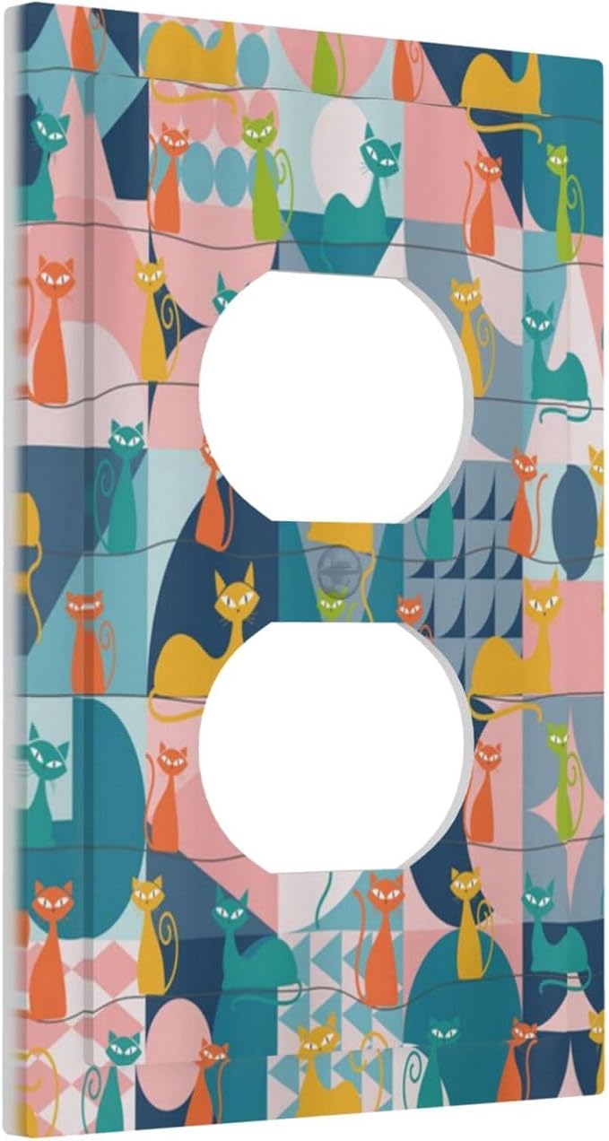 Mid Century Modern Atomic Cute Cats Single Duplex Wall Plate Covers Light Switch Cover 1 Gang Outlet Plate Decorative Switchplate Covers Electrical Faceplate for Kidroom Nursery Bedroom Decor