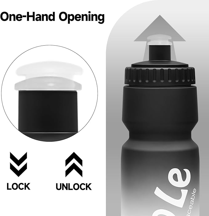 Bike Squeeze Water Bottle w/Pull Top Lid, Leakproof, BPA Free, Easy Squeeze Reusable Water Bottles for Fitness, Cycling, Running, Hiking, School, Fresh Color 24 Oz (1 Pack)