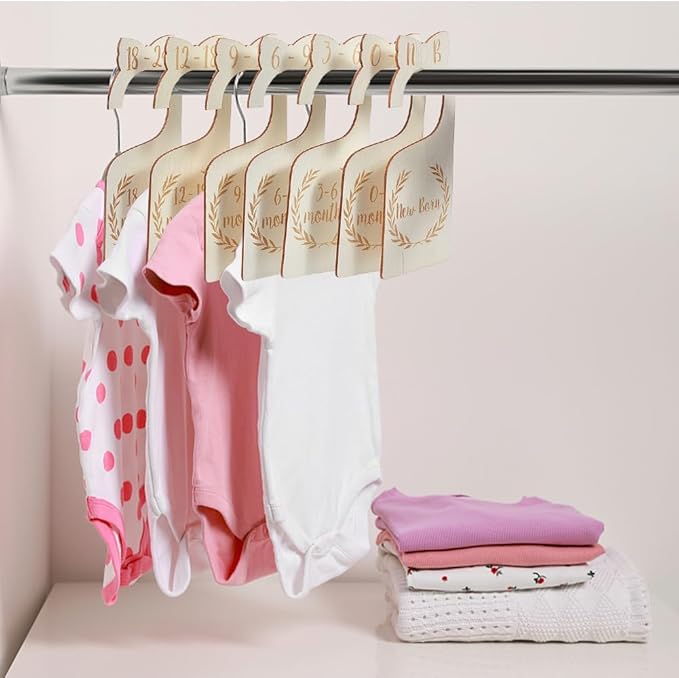 CRASPIRE 8Pcs Wood Baby Wardrobe Dividers Nursery Decor from Newborn to 36 Month Closet Organizers Hanger Seperaters Baby Nursery Infant Wardrobe Hangers Divider for Newborn Shower