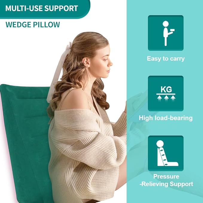 Nevife Inflatable Triangle Bed Wedge Pillow-Fast Inflating/Deflation Valve-Portable Travel Leg Elevation,Adjustable Incline Pillow for Back Support,Sleeping, Acid Reflux,Snuoring,Footrest