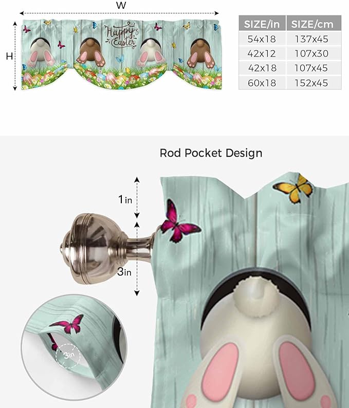 Spring Easter Blackout Tie Up Valance Curtains for Kitchen Windows Funny Bunny Tails Rabbit Window Toppers Balloon Shades for Living Room/Bathroom/Bedroom,1 Panel, 54" X 18",Floral Farmhouse