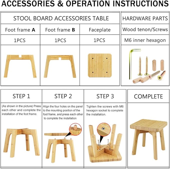 Bamboo Wood Step Stool - Foot Stool - Small Adults Kids Step Stools Anti-slip Sturdy Durable Kitchen Bathroom Bedroom Steps for High Beds Holds Up to 350lbs (Medium Square)