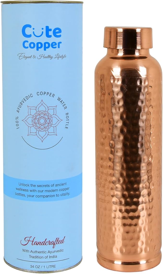 Copper Water Bottle - 34 Oz Extra Large - A Ayurvedic Pure Plain Copper Bottle For Drinking - Drink More Water, Lower Your Sugar Intake And Enjoy The Health Benefits