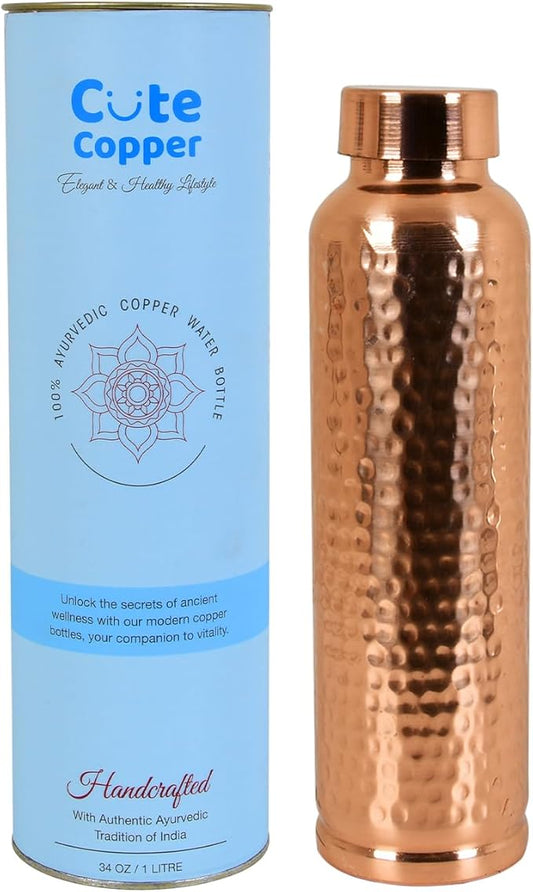 Copper Water Bottle - 34 Oz Extra Large - A Ayurvedic Pure Plain Copper Bottle For Drinking - Drink More Water, Lower Your Sugar Intake And Enjoy The Health Benefits