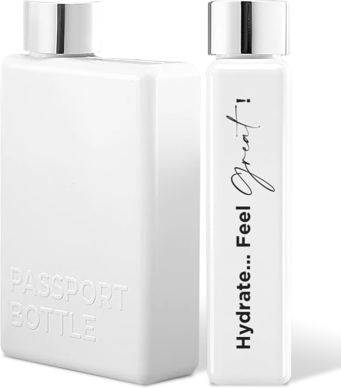 Forest & Twelfth 12 Oz Travel Water Bottle Flat Water Bottle for On-The-Go Hydration, Hydrate… Feel Great! Passport Mini Water Bottle for Gym, Travel, School, Italian Design Portable Water Bottle
