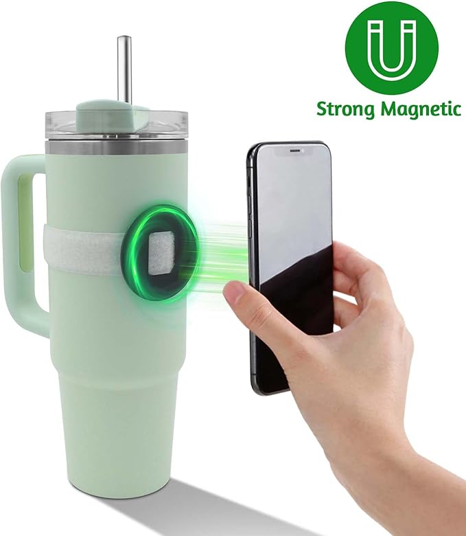 Watter Bottle with Magsafe Phone Holder, Magnetic Holder Adjustable Strap Compatible with Stanley Tumbler Cup Owala 32oz for iPhone Android Devices 2x Metal Iron Ring (White)