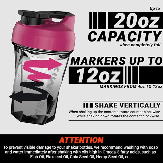 HELIMIX 1.5 Vortex Blender Shaker Bottle Holds Upto 20oz | No Blending Ball or Whisk | USA Made | Portable Pre Workout Whey Protein Drink Shaker Cup | Mixes Cocktails Smoothies Shakes | Top Rack Safe