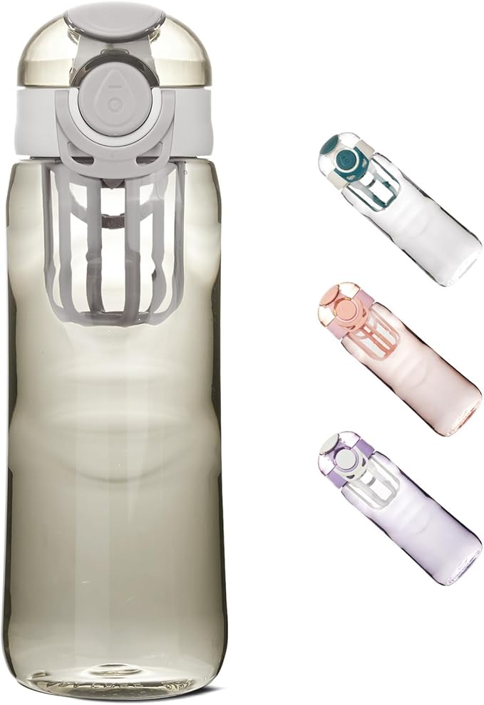 28oz Water Bottle with Fruit Infuser Strainer, BPA-Free Sports Water Bottle, One-Click Clear Water Bottle with Safety Lock for Office, Gym, Outdoors, Grey