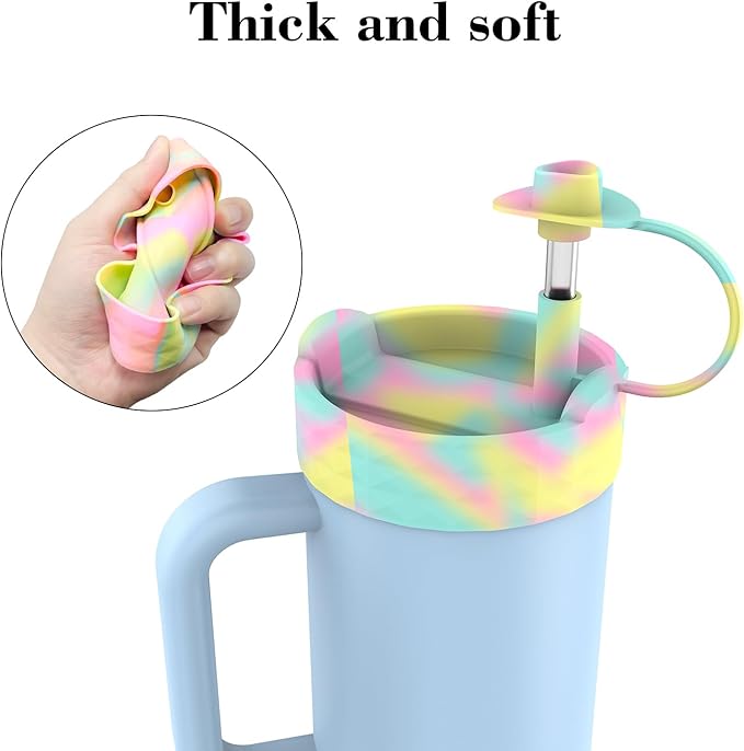 Protective Silicone Bottle Cover Set for Stanley Quencher H2.0 40 30 20 oz Tumbler with Handle & Iceflow, Anti-Scratch Cover Boot for Stanley Cup Accessories BPA Free (A)