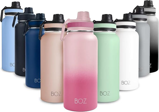 BOZ Stainless Steel Water Bottle - Vaccum Insulated Water Bottle 32 Oz - Wide Mouth BPA Free Sport Water Bottle for Gym with Spout Lid - Thermal Hot & Cold 1 Litre Gradient Pink Waterbottle