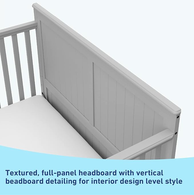 Graco Hadley 5-in-1 Convertible Crib with Drawer (Pebble Gray) – GREENGUARD Gold Certified, Crib with Drawer Combo, Full-Size Nursery Storage Drawer, Converts to Toddler Bed, Daybed