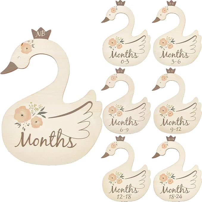 CRASPIRE 8Pcs Wooden Baby Wardrobe Dividers Swan Nursery Decor from Newborn to 24 Month Hanger Seperaters Baby Closet Organizers Nursery Infant Wardrobe Hangers Divider for Newborn Shower