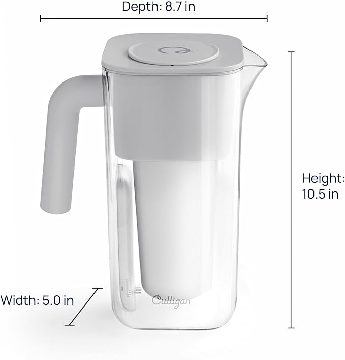 Culligan with ZeroWater Technology 7-Cup Water Filter Pitcher – Includes 5-Stage Advanced Water Filter, IAPMO Certified to Reduce Lead, Total PFAS (Forever Chemicals), Mercury, Fluoride, and Chlorine